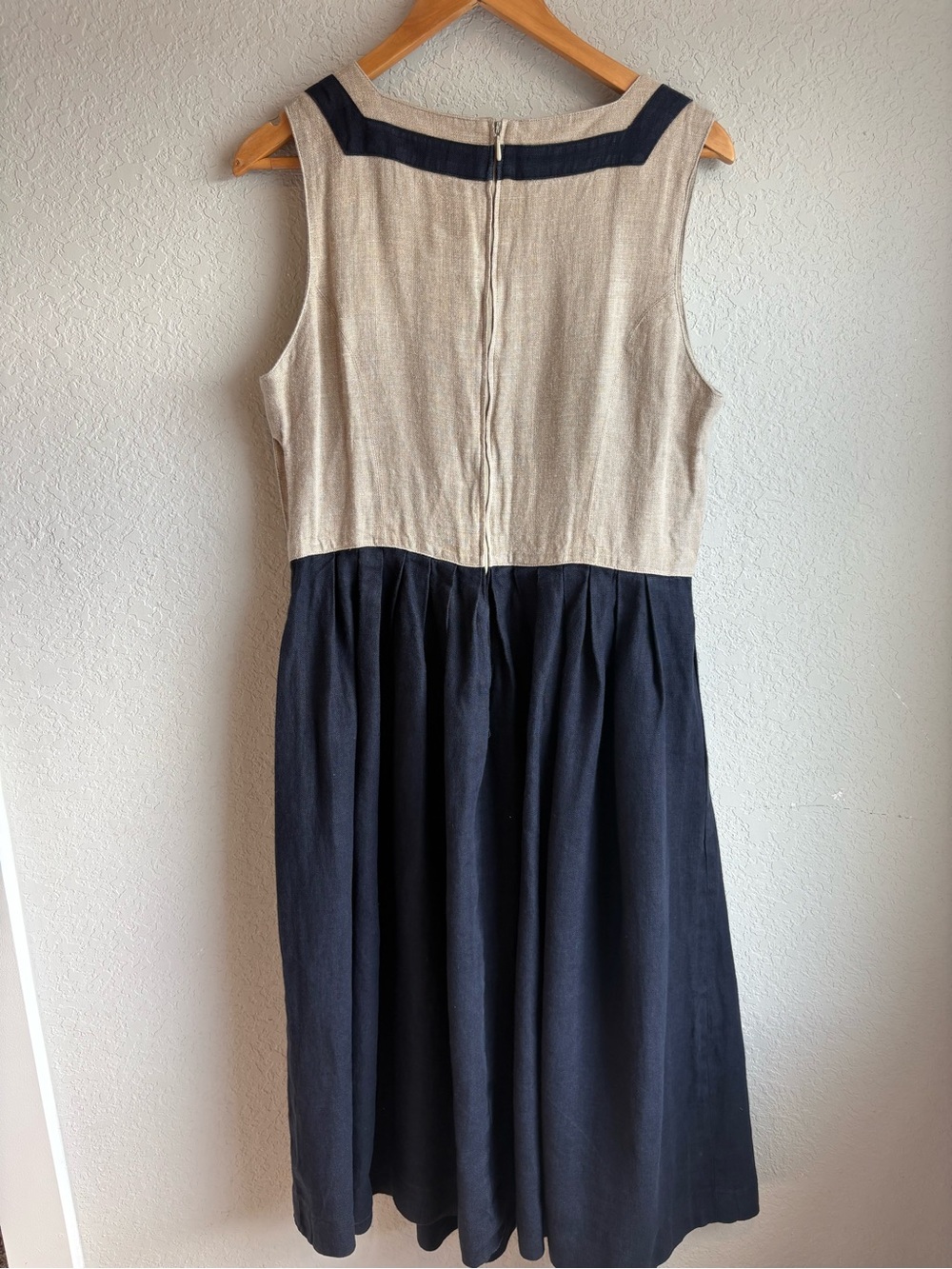 Berwin & Wolff Traditional Folklore Linen Blend Midi Dress Navy Beige EU 44 US12 - Picture 5 of 8